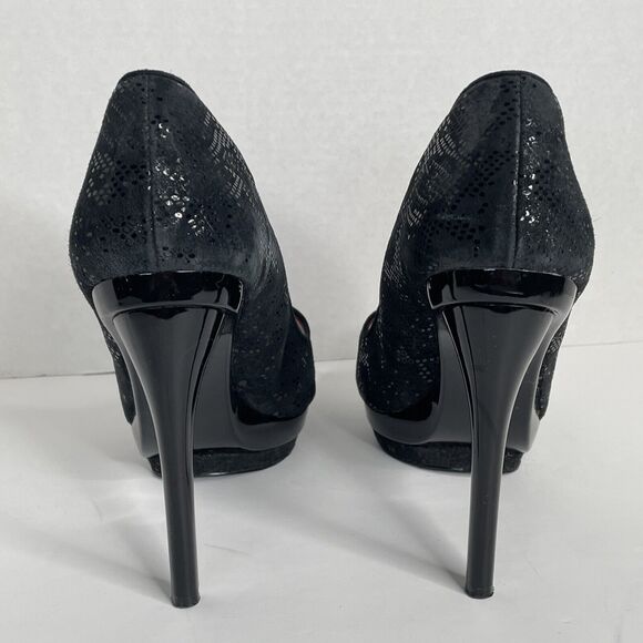 Charles Jourdan Black Snake Print Peep Toe Platform Stiletto Heels Size 11 - Picture 6 of 12